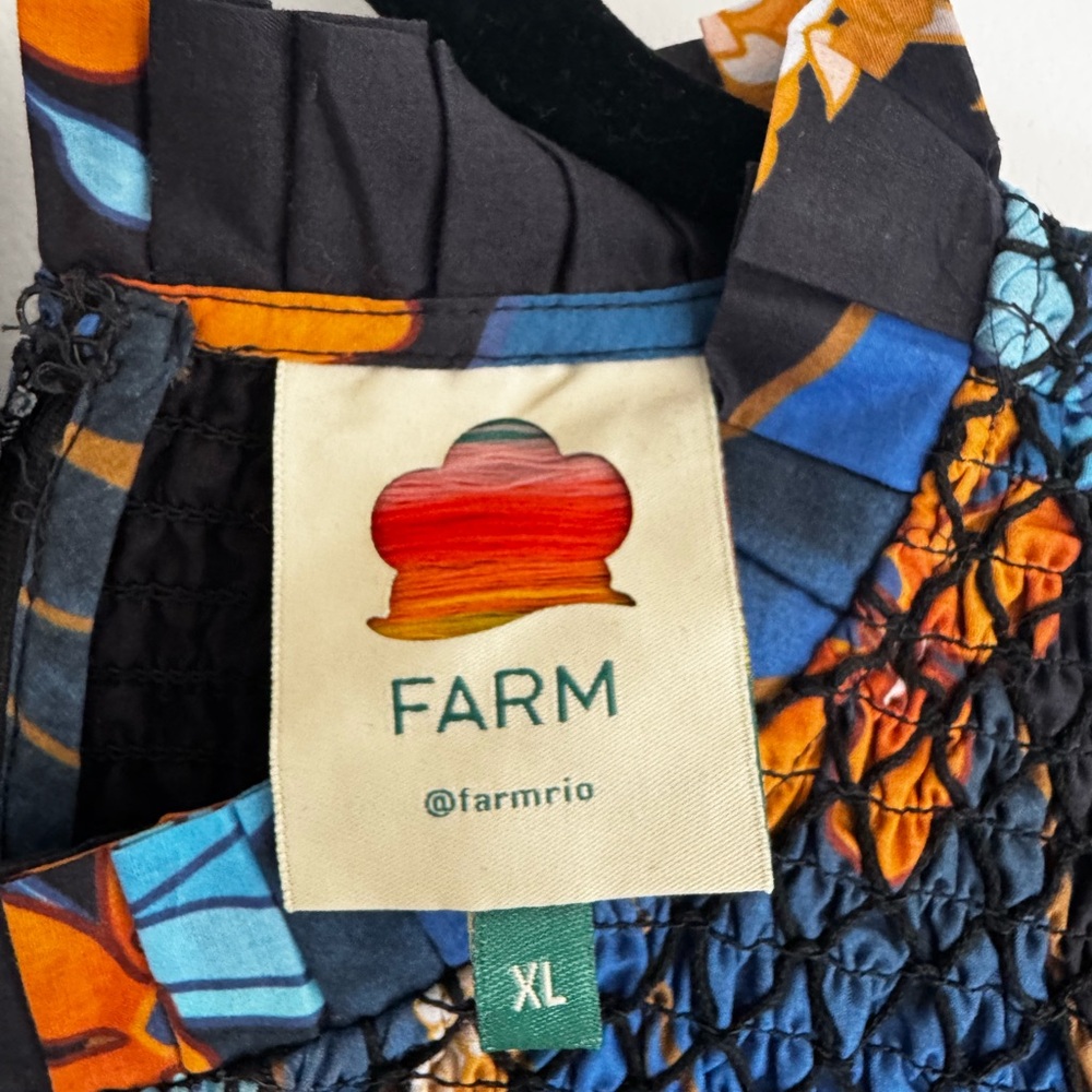 FARM Rio Blue Floral Mini Dress with Orange Accents - Picture 6 of 6